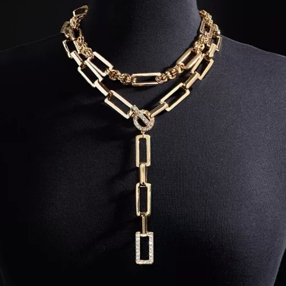 Chic Gold Link Necklace with Crystal Accents